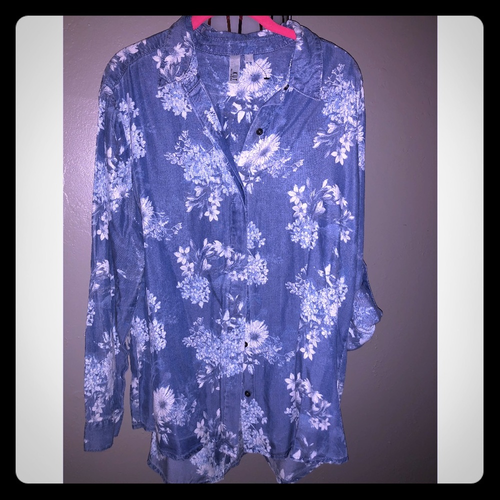 Kut From the Kloth floral denim shirt.